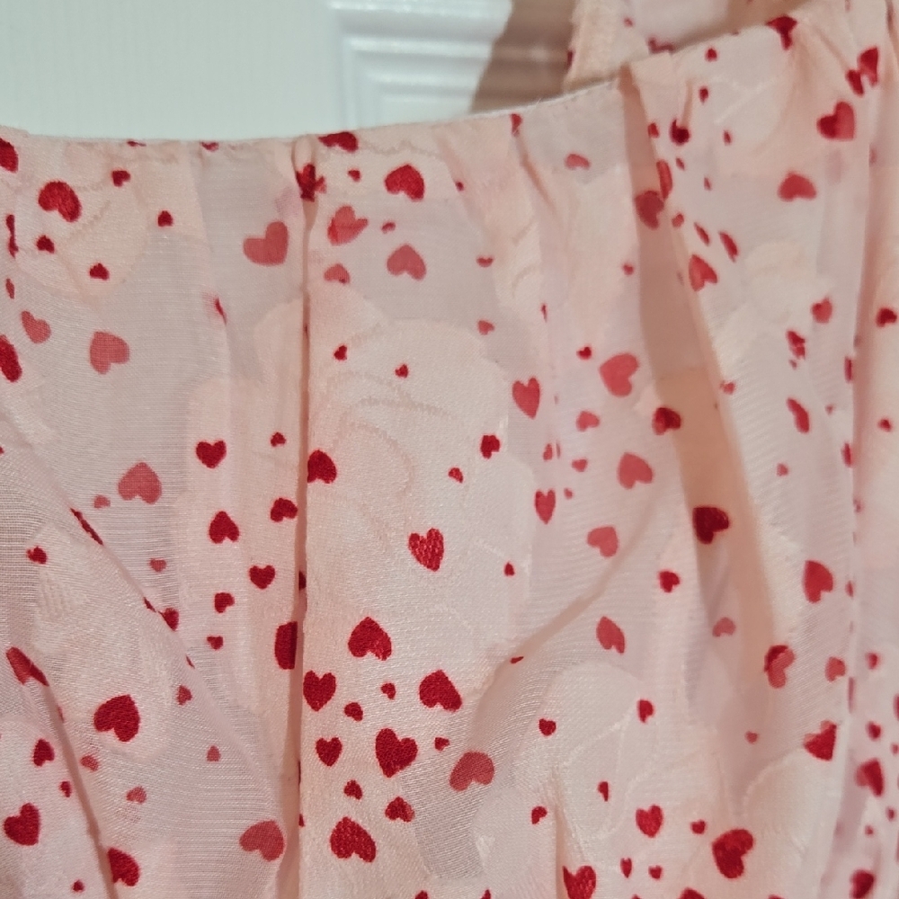 Blue Rain Pink Floral Red Heart Design Long Sleeve Dress Size Small - Picture 3 of 11